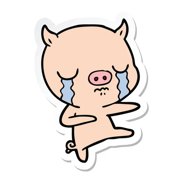 Sticker Cartoon Pig Crying — Stock Vector