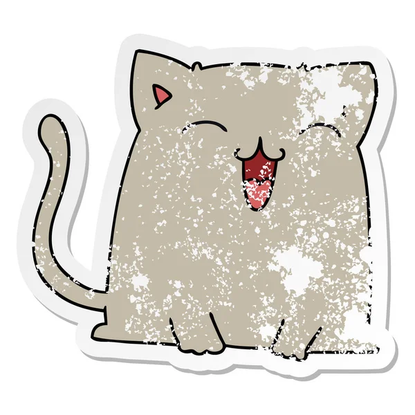 一个古怪的手绘卡通猫苦恼的贴纸 — 图库矢量图片