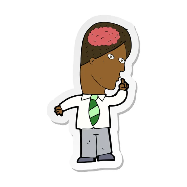 Sticker Cartoon Businessman Huge Brain — Stock Vector