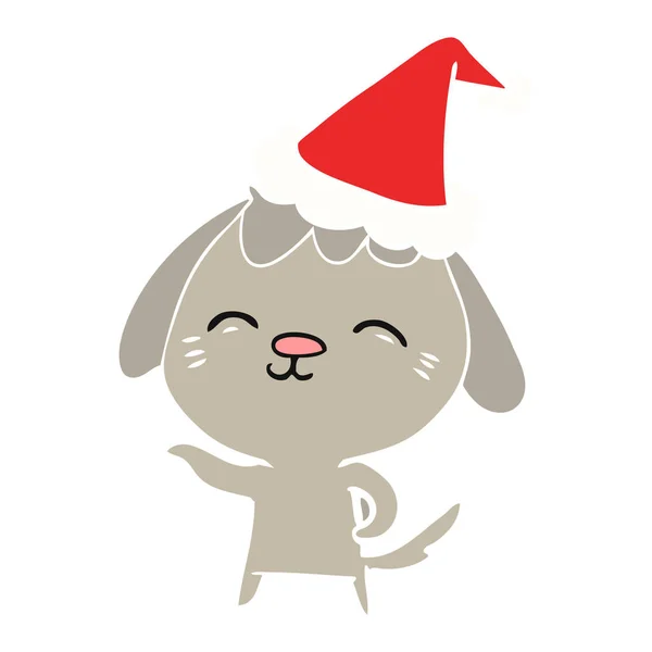 Felice illustrazione a colori piatta di un cane che indossa il cappello di Babbo Natale — Vettoriale Stock