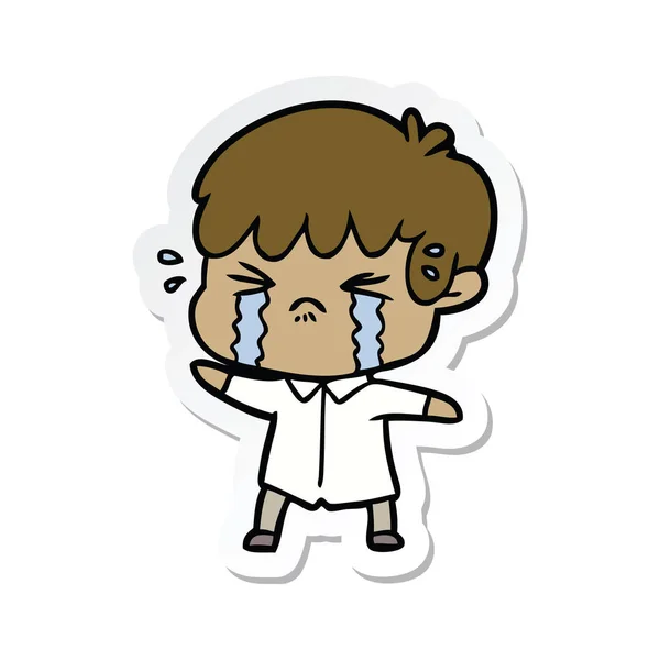 Sticker of a cartoon boy crying — Stock Vector