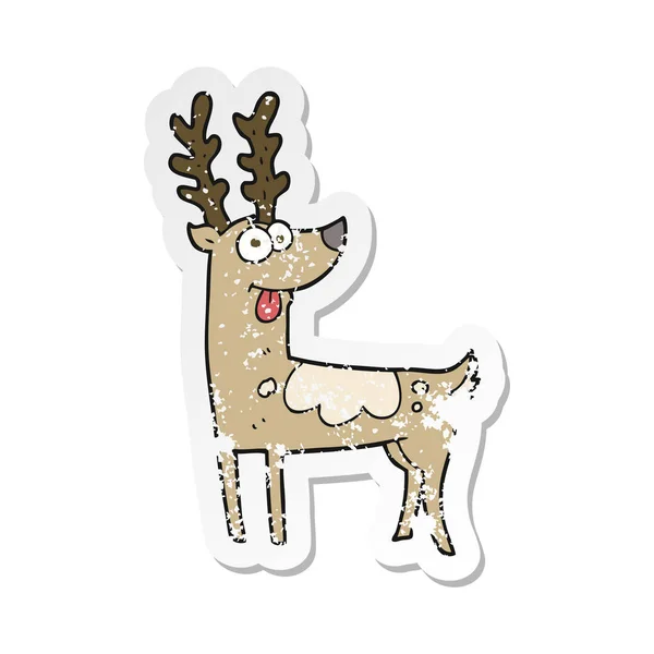 Retro distressed sticker of a cartoon reindeer — Stock Vector