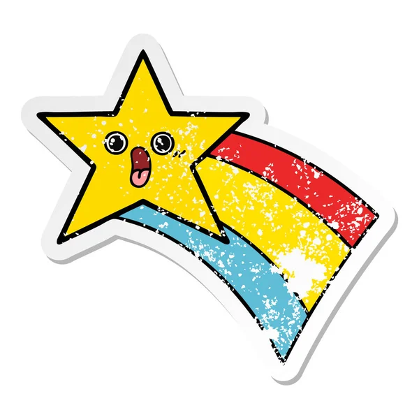 Verontruste sticker van een leuke cartoon schieten rainbow star — Stockvector