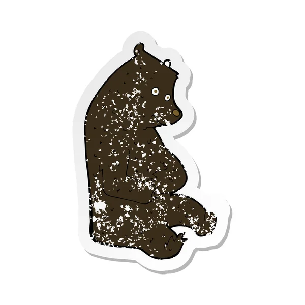 Retro Distressed Sticker Cartoon Happy Black Bear — Stock Vector