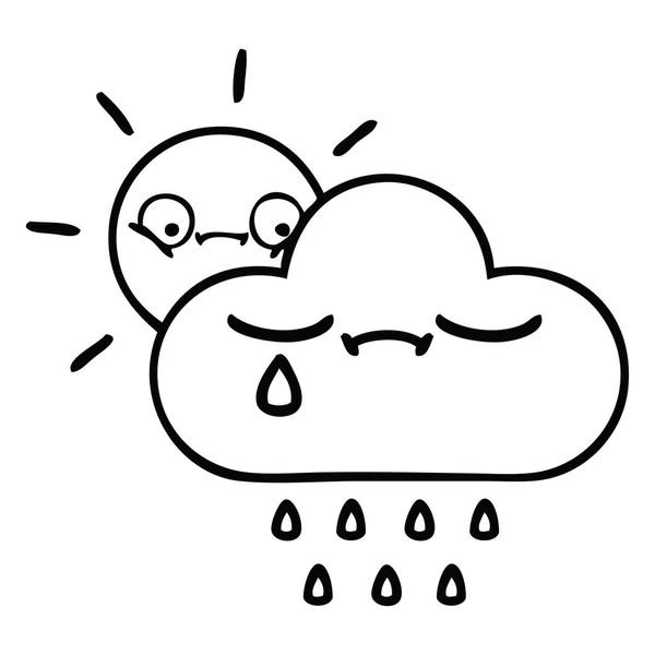 Dessin en ligne dessin animé soleil et nuage de pluie — Image vectorielle
