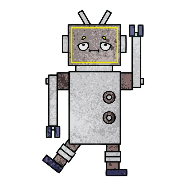 Retro grunge texture cartone animato robot — Vettoriale Stock