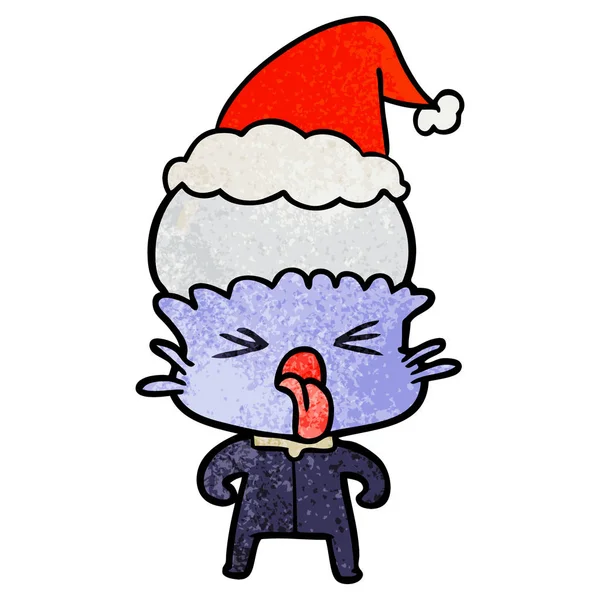 Desenhos animados texturizados estranhos de um alienígena usando chapéu de Pai Natal — Vetor de Stock