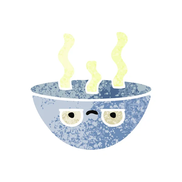 Retro Illustration Style Cartoon Bowl Hot Soup — Stock Vector