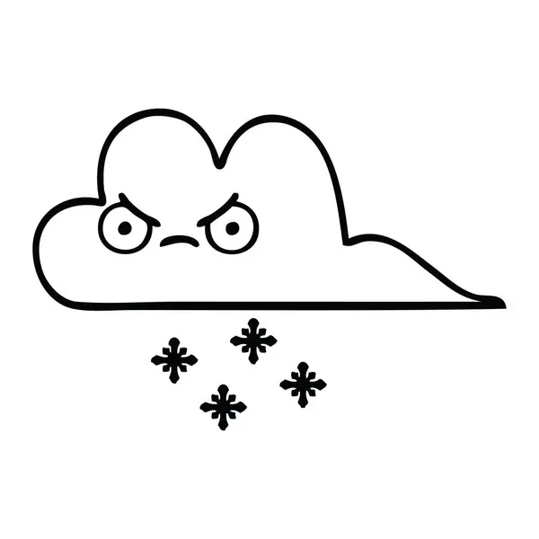 Línea dibujo dibujos animados tormenta nieve nube — Vector de stock