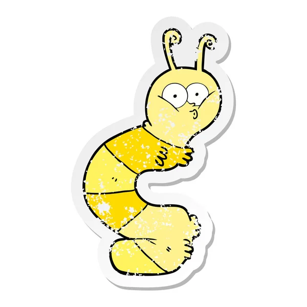 Distressed Sticker Funny Cartoon Caterpillar — Stock Vector