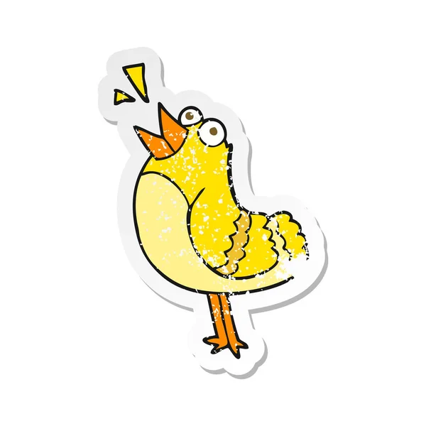 Bir Karikatür Kuş Retro Sıkıntılı Etiket — Stok Vektör