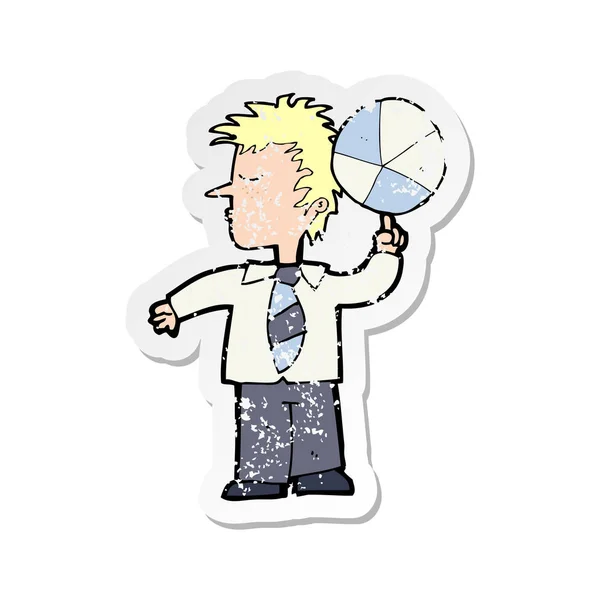 Retro Distressed Sticker Cartoon School Boy Ball — Stock Vector