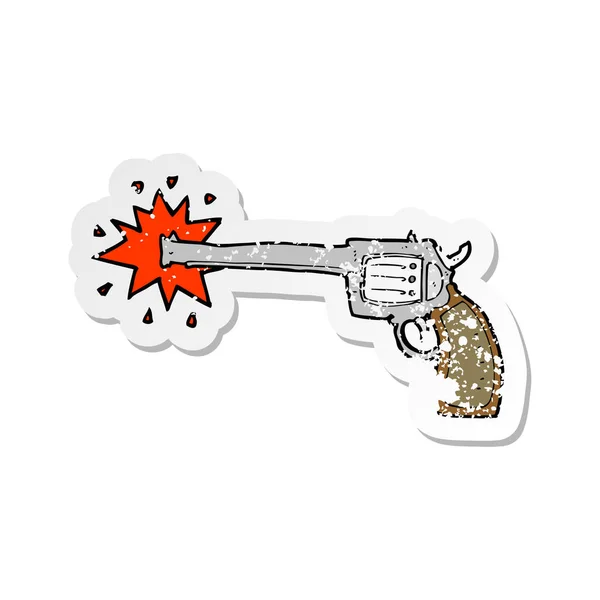 Retro Distressed Sticker Cartoon Firing Gun — Stock Vector