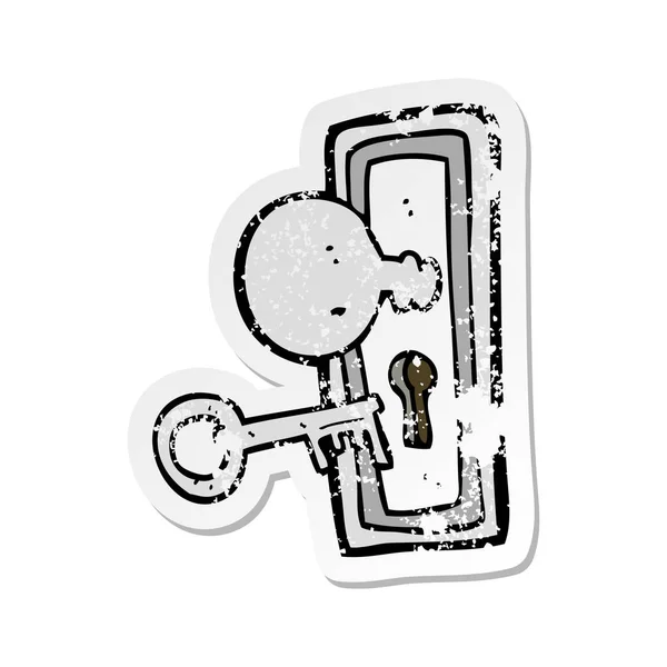 Retro Sıkıntılı Etiket Bir Karikatür Anahtar Anahtar Deliği — Stok Vektör