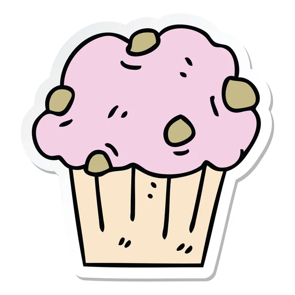Pegatina Una Torta Muffin Dibujado Mano Peculiar Dibujos Animados — Vector de stock