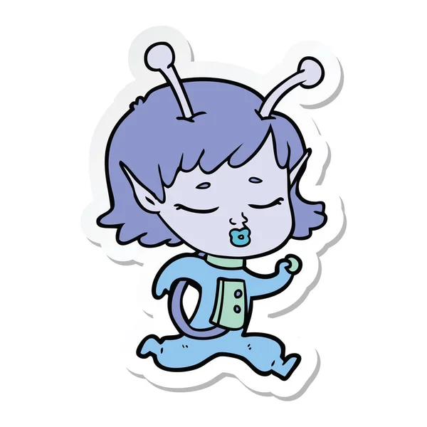 Pegatina de una chica alienígena de dibujos animados — Vector de stock