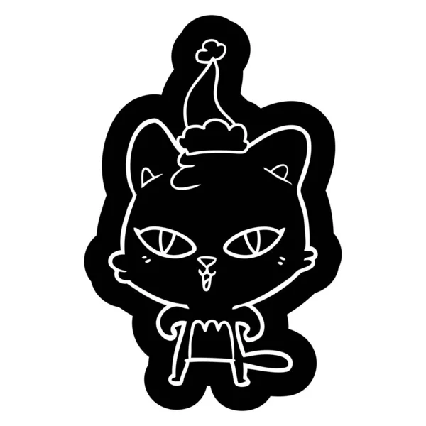Peculiar Icono Dibujos Animados Gato Con Sombrero Santa — Vector de stock