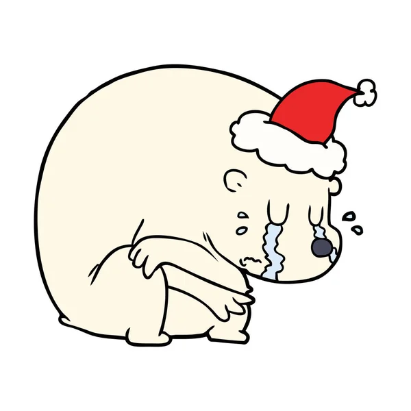 Llanto Dibujado Mano Dibujo Oso Polar Con Sombrero Santa — Vector de stock