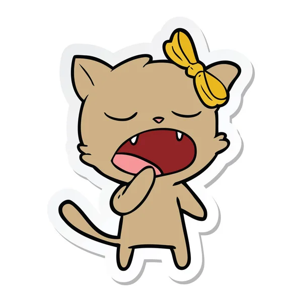 Sticker Van Een Cartoon Gapende Kat — Stockvector