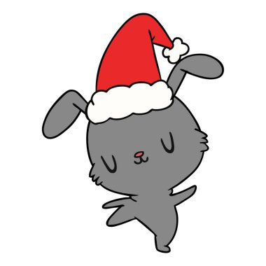 Noel karikatür kawaii tavşan el çekilmiş