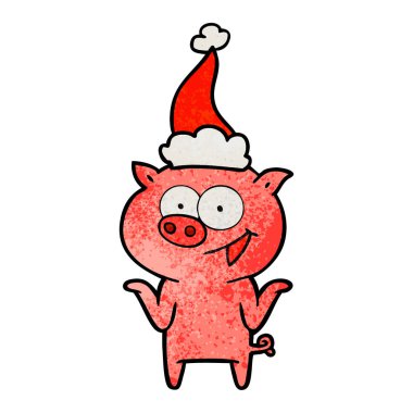 Noel Baba şapkası giyen yok endişe ile domuz bir dokulu çizgi film