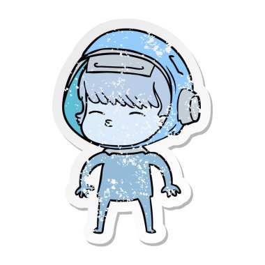 bir çizgi film meraklı astronotun sıkıntılı etiket