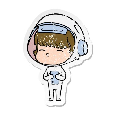 bir çizgi film meraklı astronotun sıkıntılı etiket