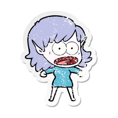 bir çizgi film şok elf kızın sıkıntılı etiket