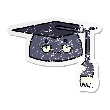 sevimli çizgi mezuniyet şapka sıkıntılı etiket