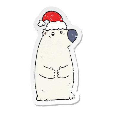 Noel şapka karikatür ayı sıkıntılı etiket