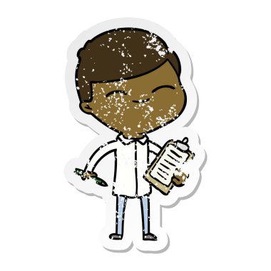 adam klibi kurulu ile gülümseyen bir karikatür sıkıntılı etiket