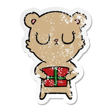 hediye ile huzurlu karikatür ayı sıkıntılı etiket