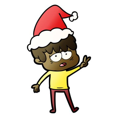 el yorgun bir çocuk Noel Baba şapkası giyen degrade çizgi film çekilmiş