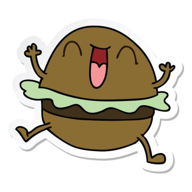 ilginç bir el etiket karikatür mutlu burger çizilmiş