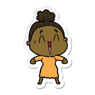 bir karikatür mutlu yaşlı kadın etiketi