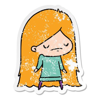 bir şirin kawaii kız sıkıntılı etiket karikatür çizimi