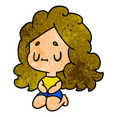 bir şirin kawaii kız dokulu karikatür çizimi