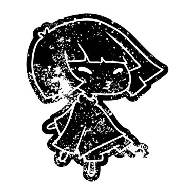 Grunge simgesi bir şirin kawaii kızın sıkıntılı