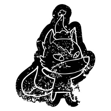 simge Noel Baba şapkası giyen bir kurt dostu karikatür sıkıntılı