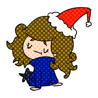 Noel karikatür kawaii kız el çekilmiş