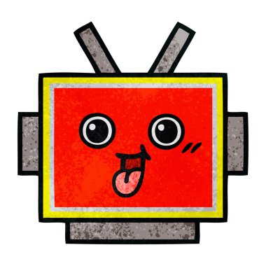 Retro grunge doku karikatür bir robot baş