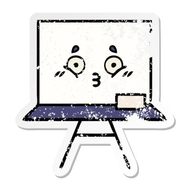 bir sevimli çizgi beyaz tahta sıkıntılı etiket