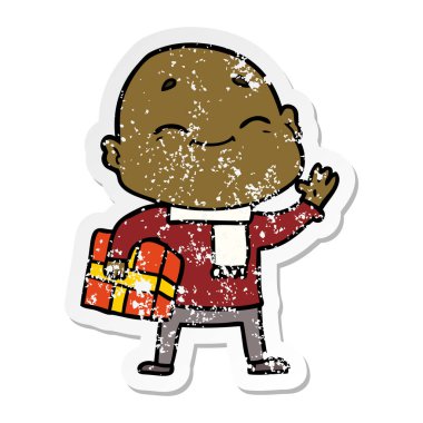 bir mutlu karikatür kel adamın sıkıntılı etiket