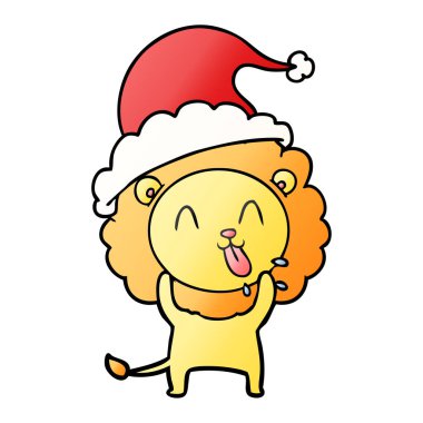 mutlu el santa şapka aslan degrade çizgi film çekilmiş