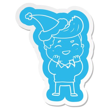 çizgi film etiketi giyen Noel Baba şapkası gülen bir adam