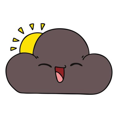 elle çizilmiş ilginç çizgi film güneş ve mutlu fırtına bulutu