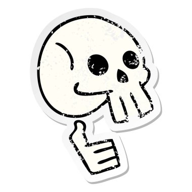 ilginç bir el sıkıntılı etiket karikatür kafatası çizilmiş