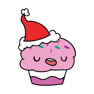 kawaii cupcake Noel karikatür el çekilmiş