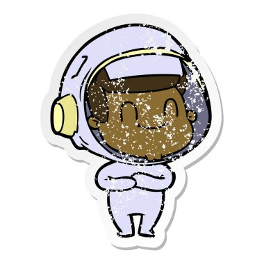 bir mutlu karikatür astronot adamın sıkıntılı etiket