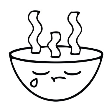 bir kase sıcak çorba çizim karikatür